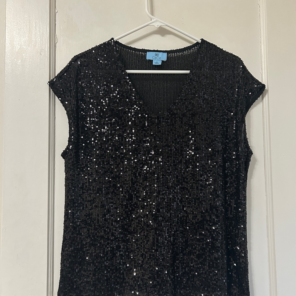 CeCe Black Sequin Blouse
